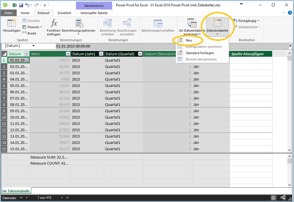 1-5 Excel 2016 Power Pivot Zeittabelle
