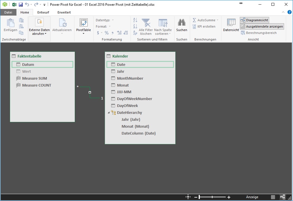 1-8 Excel 2016 Power Pivot Zeittabelle