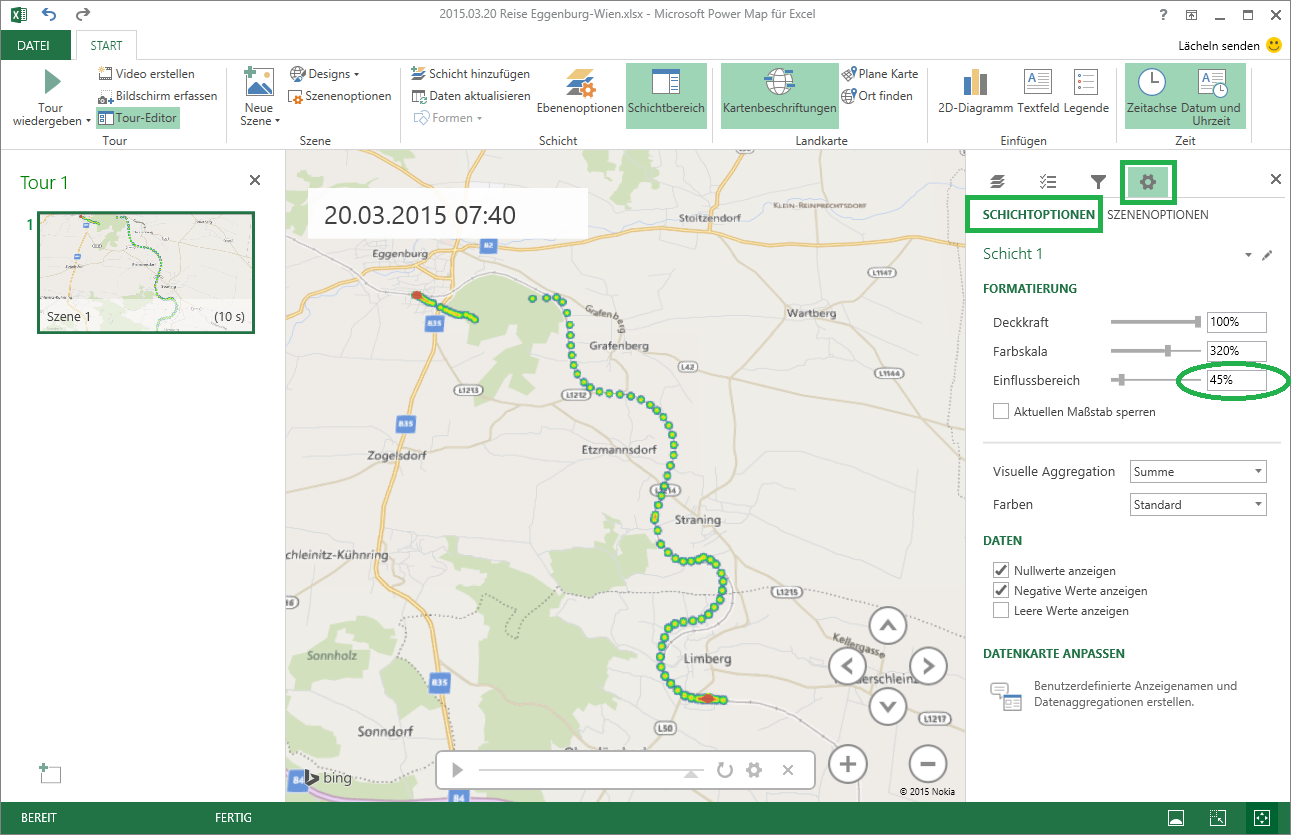 16 Power Map Schichtoptionen