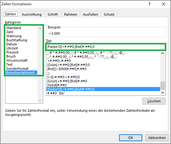 Dialog Zellformatierung